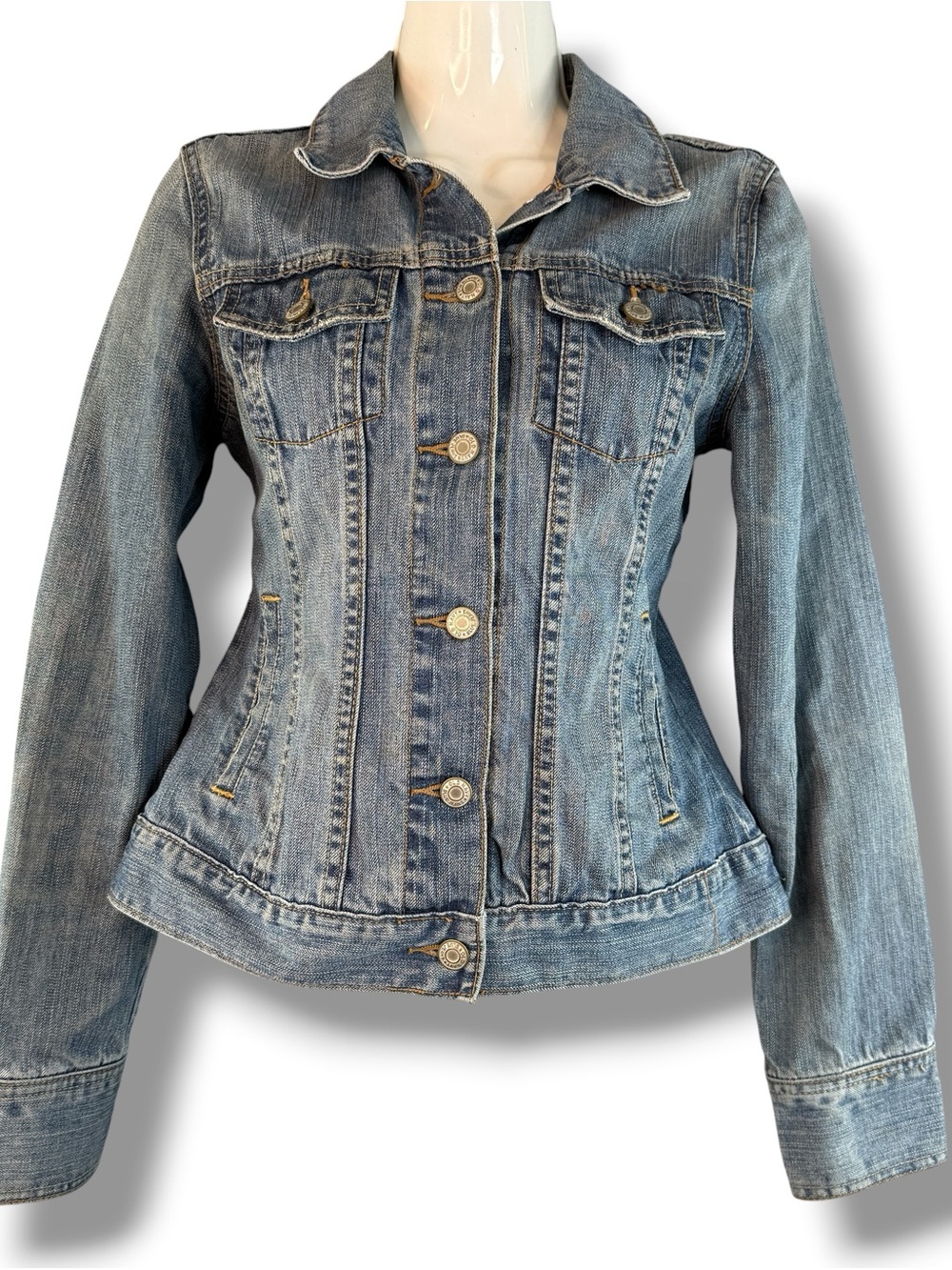 Vintage Old Navy Denim Button Up Jacket Size S 100% Cotton Y2K Distressed Casual